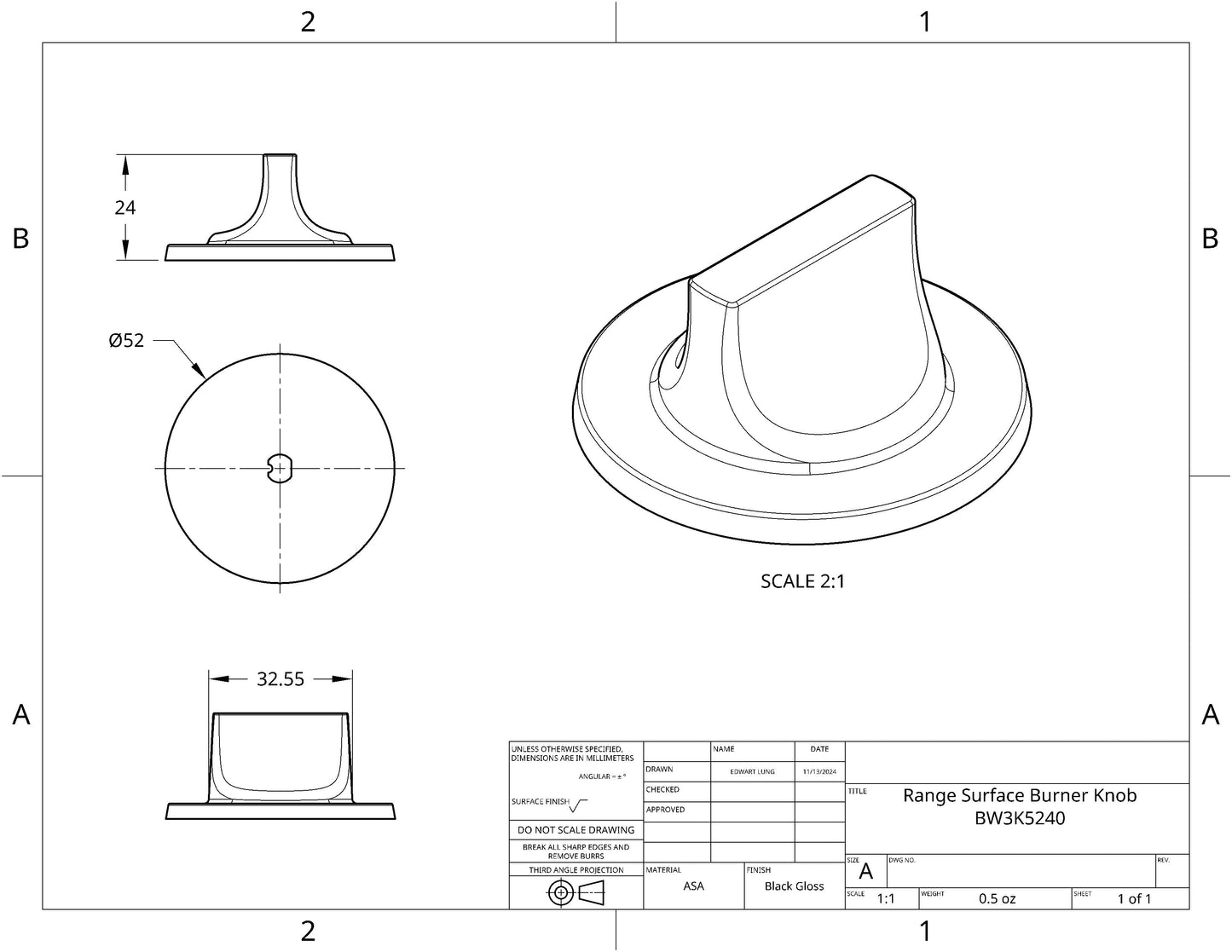 Range Surface Burner Knob WB3K5240